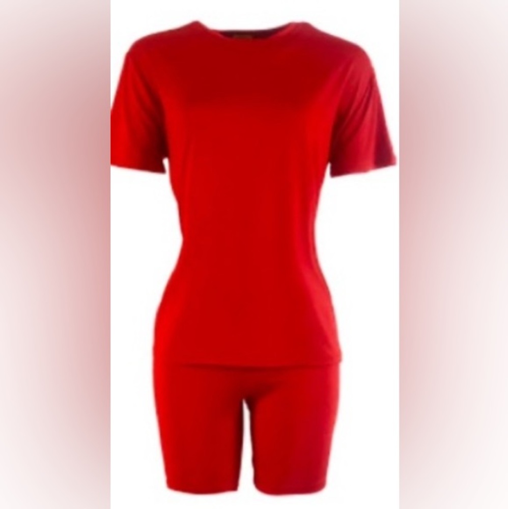 Red Biker Short Set